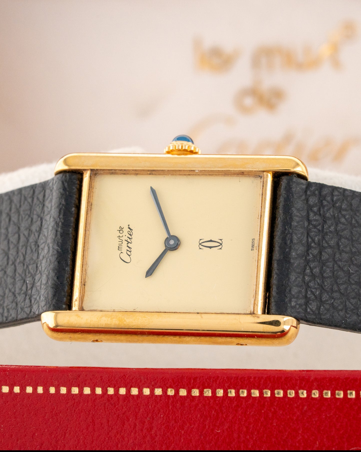 1970's Vintage Cartier Tank Must de Vermeil Large Model - Yellow 'Lemon' Dial with Cartier Box