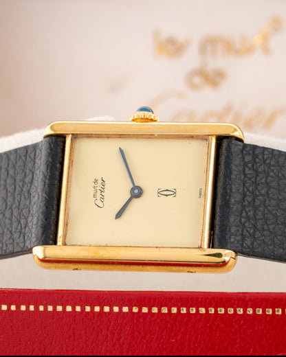 1970's Vintage Cartier Tank Must de Vermeil Large Model - Yellow 'Lemon' Dial with Cartier Box