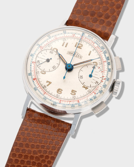 1950's Vintage Angelus 2-Register Chronograph - Silver Dial and Minty Case