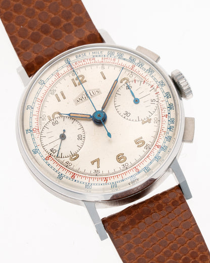 1950's Vintage Angelus 2-Register Chronograph - Silver Dial and Minty Case