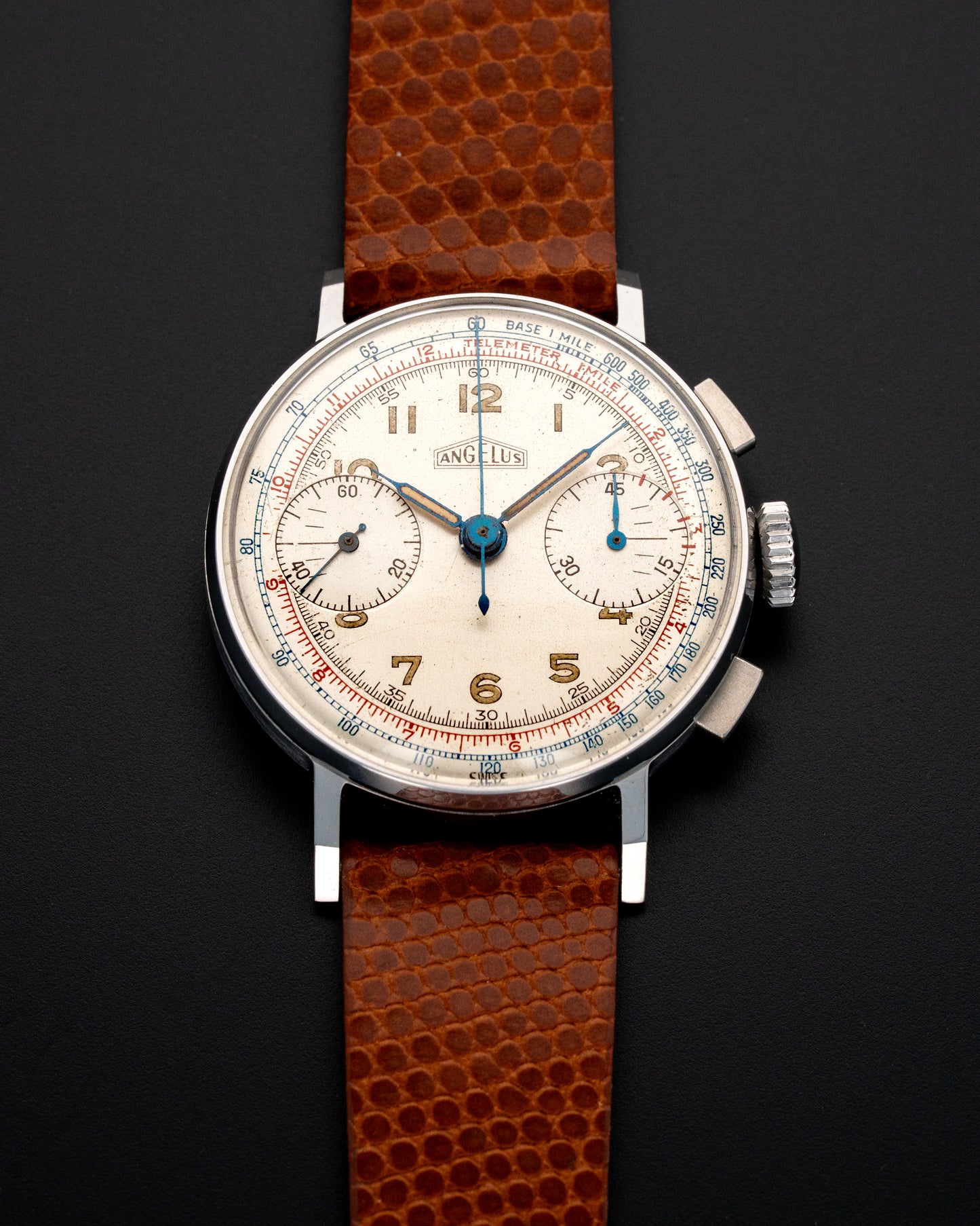 1950's Vintage Angelus 2-Register Chronograph - Silver Dial and Minty Case