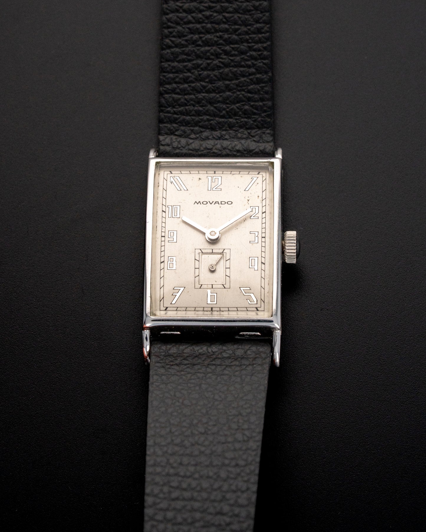 1930's Vintage Movado Ultraplan Art Deco Rectangle - Silver Dial with Mirrored Arabic Art Deco Numerals