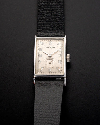 1930's Vintage Movado Ultraplan Art Deco Rectangle - Silver Dial with Mirrored Arabic Art Deco Numerals