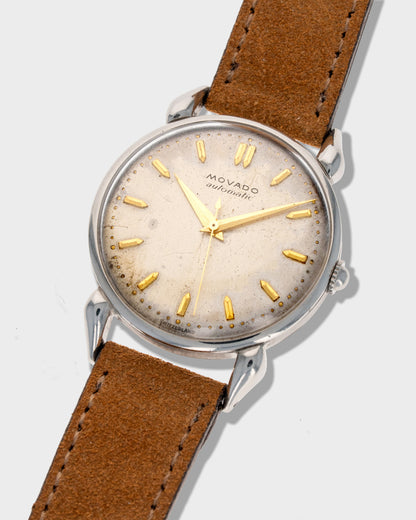 1950's Vintage Movado 'Horn-Lug' Calatrava Automatic - Patinated Silver Dial