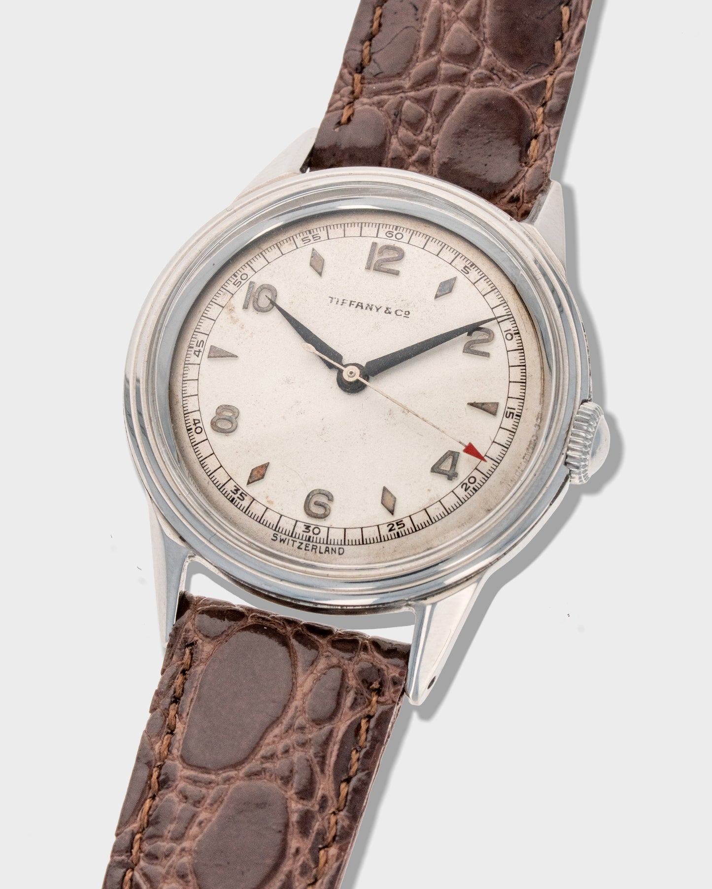 1940's Vintage Tiffany & Co. Borgel Case	Ref. 18625 - Silver Dial with Red Arrow Hand