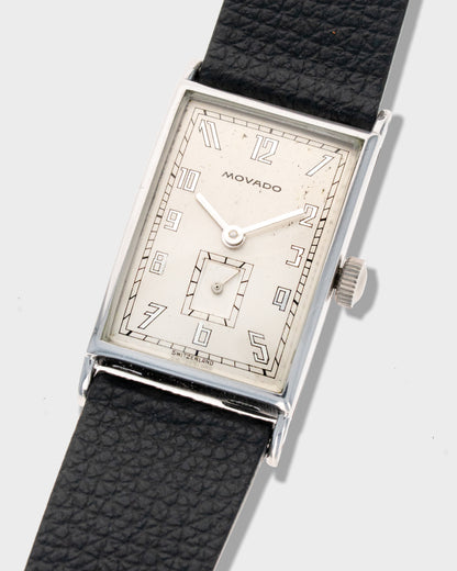 1930's Vintage Movado Ultraplan Art Deco Rectangle - Silver Dial with Mirrored Arabic Art Deco Numerals
