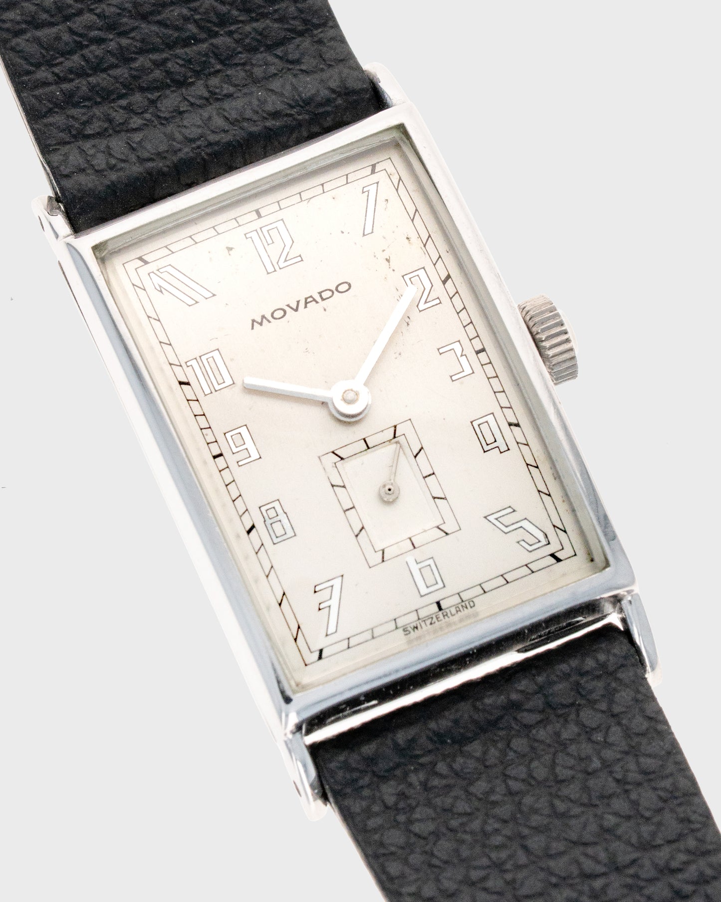 1930's Vintage Movado Ultraplan Art Deco Rectangle - Silver Dial with Mirrored Arabic Art Deco Numerals