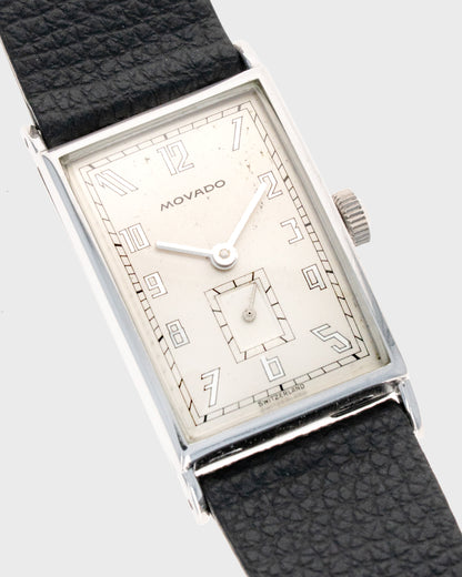 1930's Vintage Movado Ultraplan Art Deco Rectangle - Silver Dial with Mirrored Arabic Art Deco Numerals
