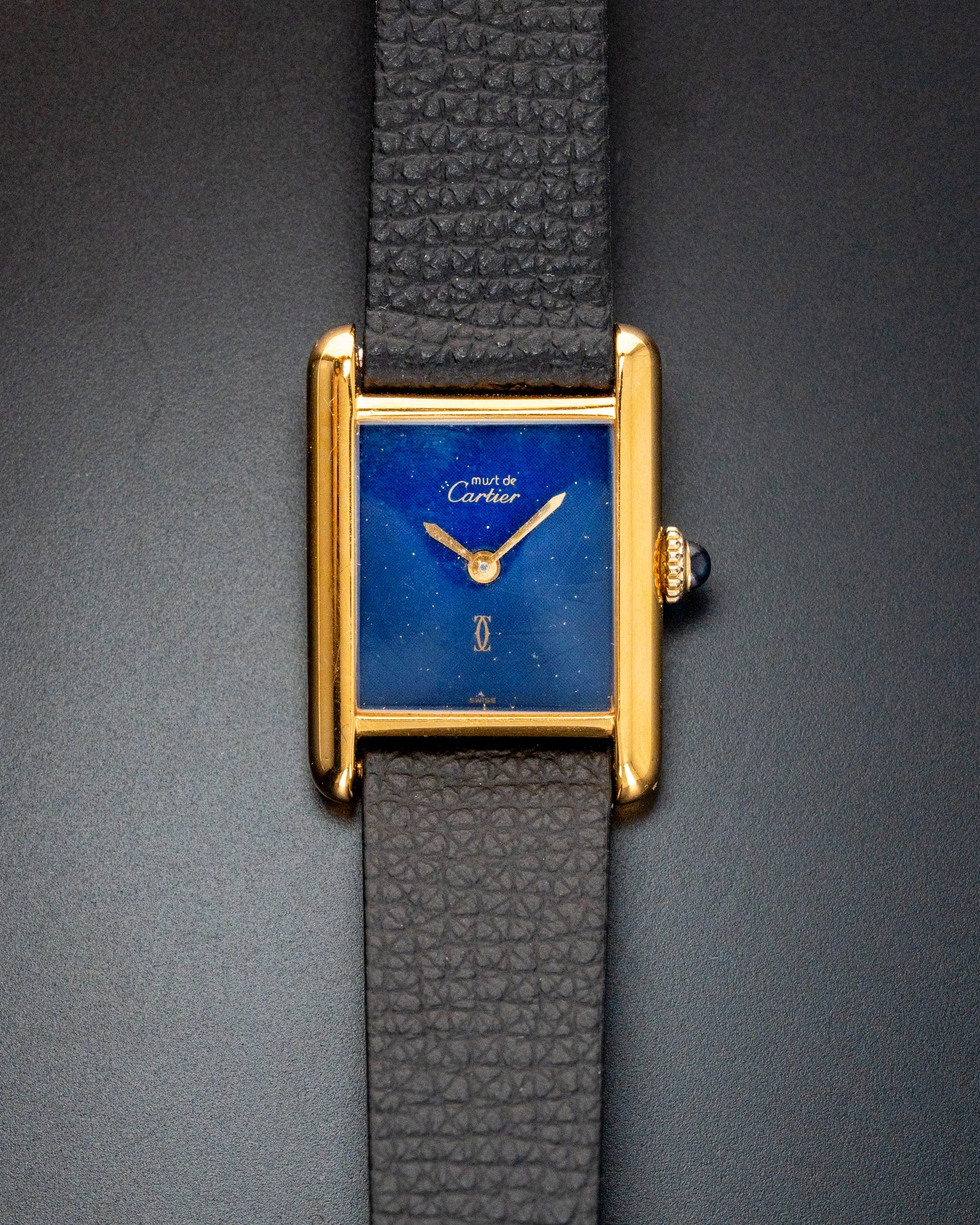 1980's Vintage Cartier Tank Must de Vermeil Small Model - Blue 'Lapis' Spider Dial
