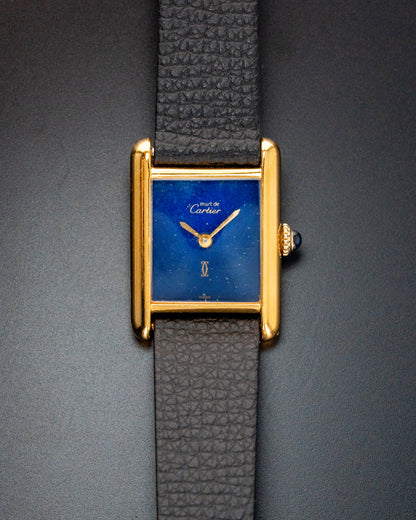 1980's Vintage Cartier Tank Must de Vermeil Small Model - Blue 'Lapis' Spider Dial