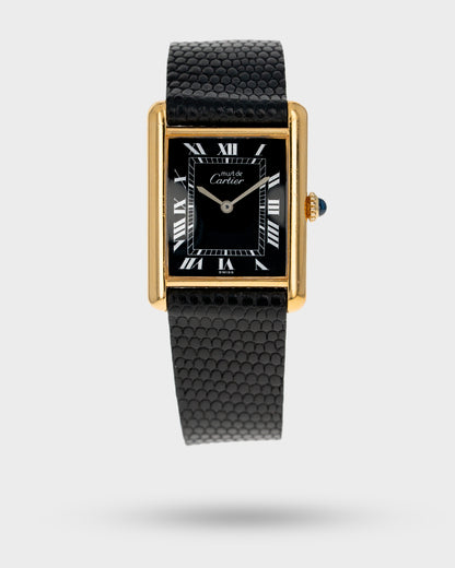1970's Vintage Vermeil Cartier Must de Tank Large Model - Black Dial