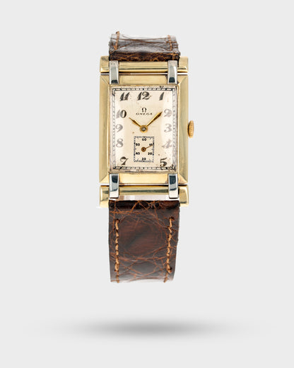 1930 Vintage	Two-Tone Omega	Art Deco Tank with Articulating Swivel Lugs Ref. 886 19.4 - Silver Dial with Breguet Numerals