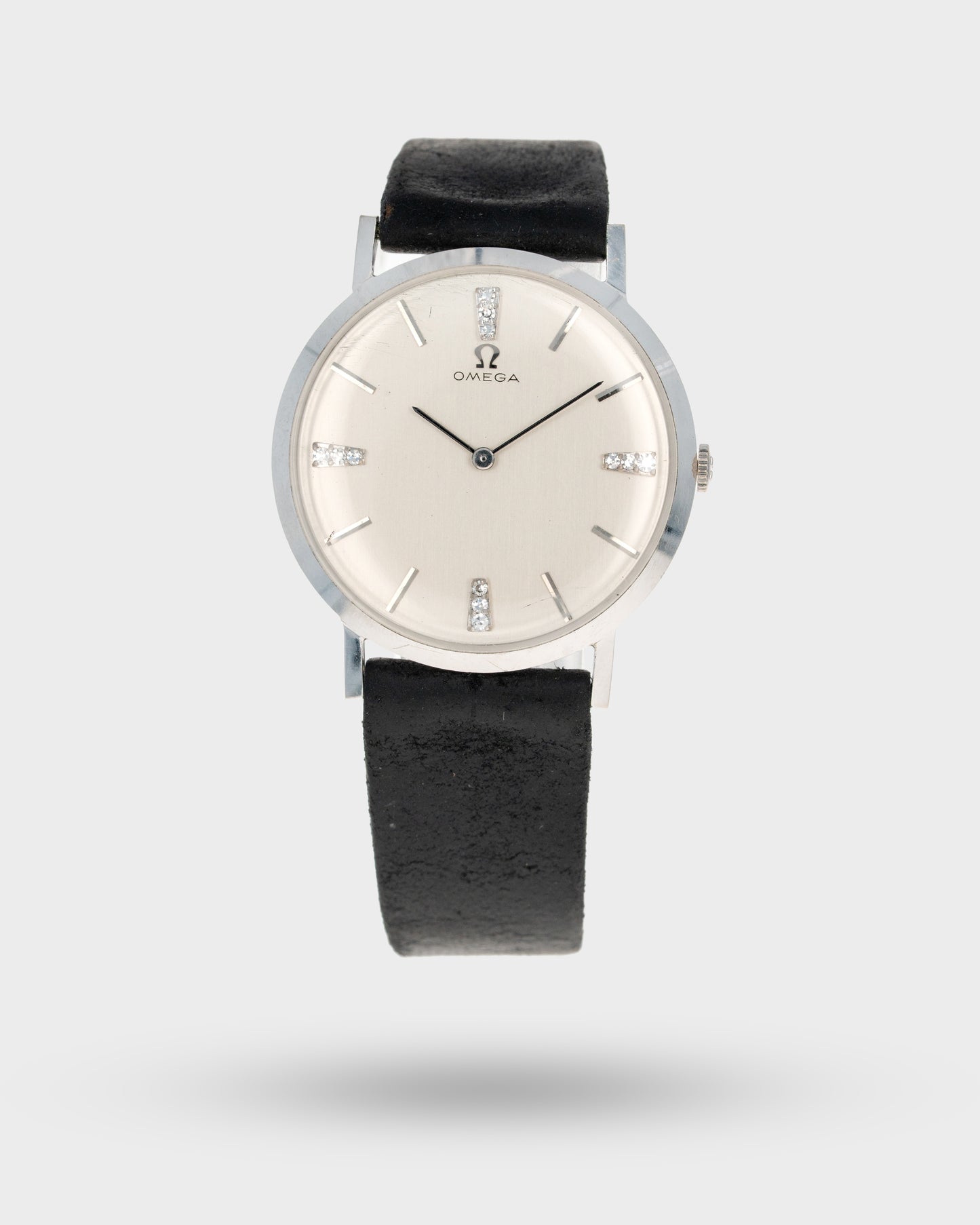 1965 Vintage White Gold Omega - Diamond Dial with Original Box and Strap