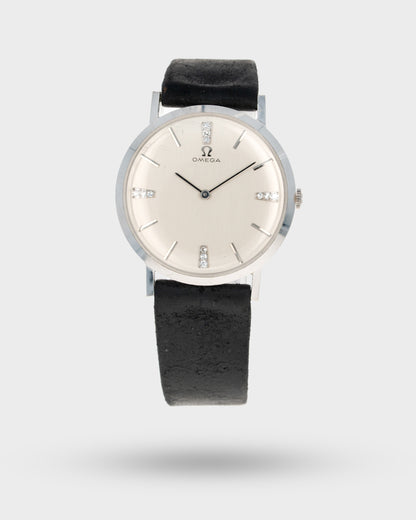 1965 Vintage White Gold Omega - Diamond Dial with Original Box and Strap