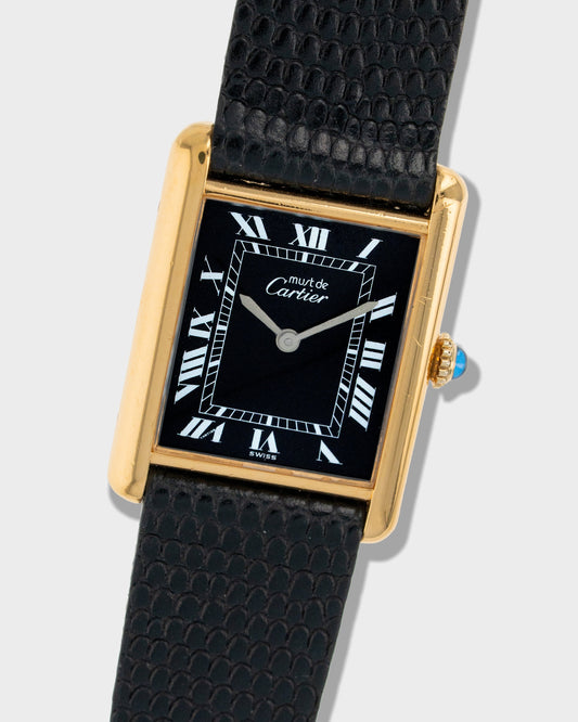 1970's Vintage Vermeil Cartier Must de Tank Large Model - Black Dial
