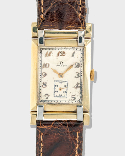 1930 Vintage	Two-Tone Omega	Art Deco Tank with Articulating Swivel Lugs Ref. 886 19.4 - Silver Dial with Breguet Numerals