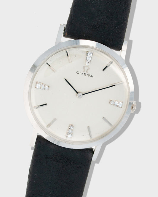 1964 Vintage White Gold Omega Ref. D 6672 - Diamond Dial with Original Box and Strap