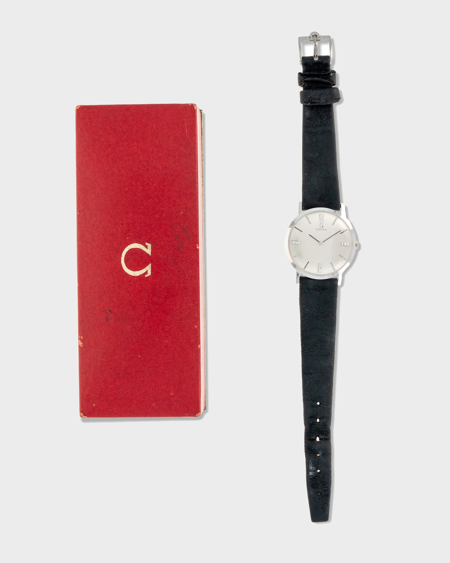 1965 Vintage White Gold Omega - Diamond Dial with Original Box and Strap