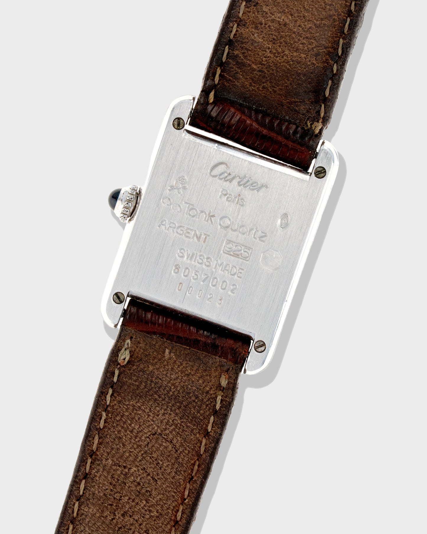 1980's Vintage Sterling Silver Cartier Must de Tank Quartz Small Model Ref. 6057002 - White Dial with Blue Numerals
