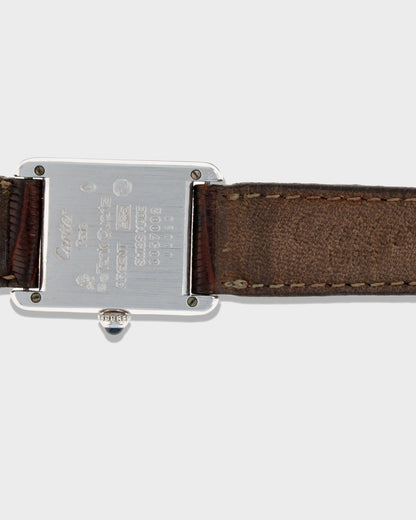 1980's Vintage Sterling Silver Cartier Must de Tank Quartz Small Model Ref. 6057002 - White Dial with Blue Numerals