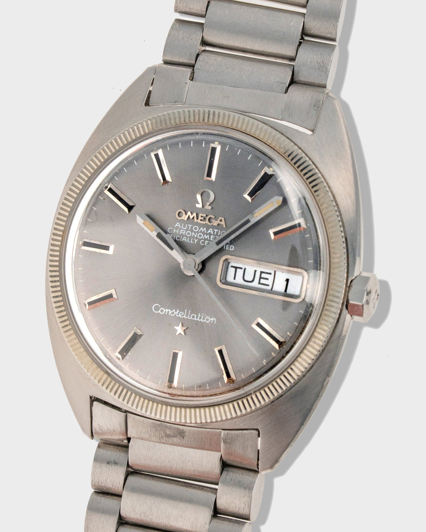 1969 Vintage Steel Omega "Gerald Genta" C-Shaped Constellation Ref. 168.029 - Grey Dial with Fluted Bezel