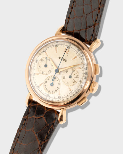 1950's Vintage Rose Gold Jaeger-LeCoultre 3-Register Chronograph Jumbo - 36.5mm Oversized Case with Fancy Lugs and French-Hallmarks