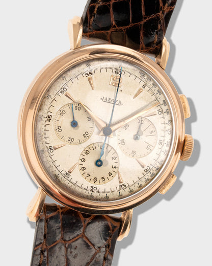1950's Vintage Rose Gold Jaeger-LeCoultre 3-Register Chronograph Jumbo - 36.5mm Oversized Case with Fancy Lugs and French-Hallmarks