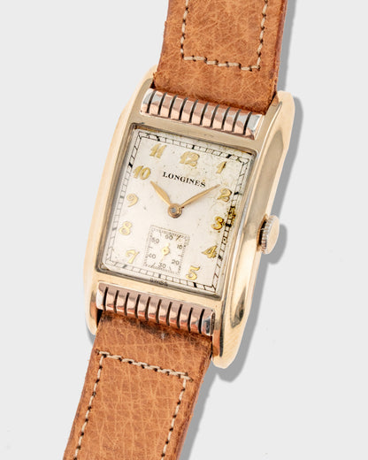 1942 Vintage	Yellow Gold-Filled	Longines "Curvex" Tank - Silver Dial with Breguet Numerals