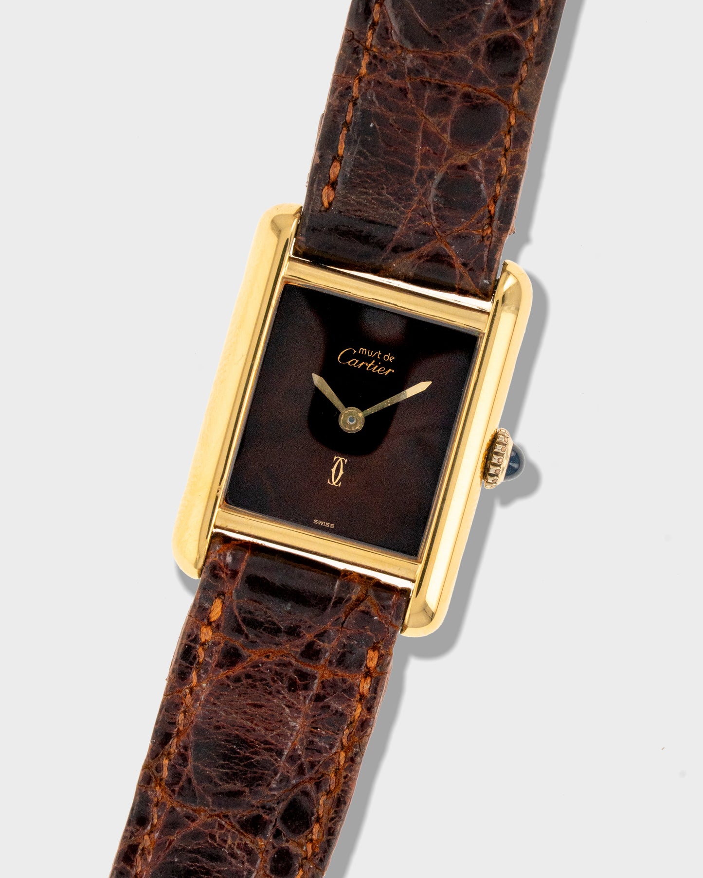 1970's Vintage Cartier Tank Must de Vermeil Small Model - Brown 'Wooden' or 'Tortoise' Dial