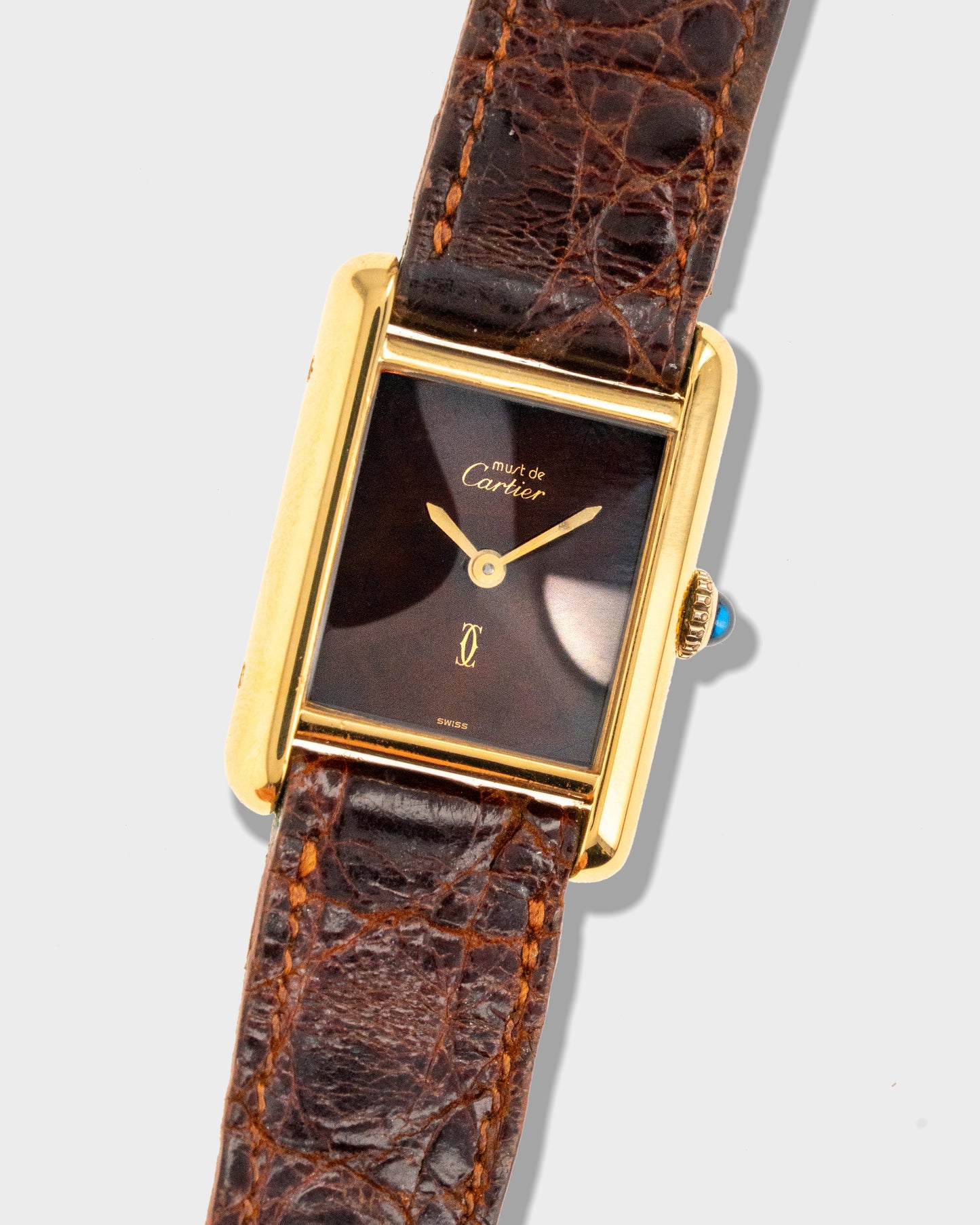 1970's Vintage Cartier Tank Must de Vermeil Small Model - Brown 'Wooden' or 'Tortoise' Dial