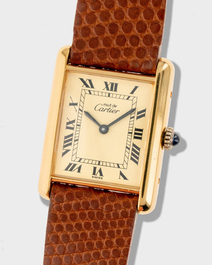 1970's Vintage Vermeil Cartier Must de Tank Vermeil Large Model - Yellow 'Lemon' Dial
