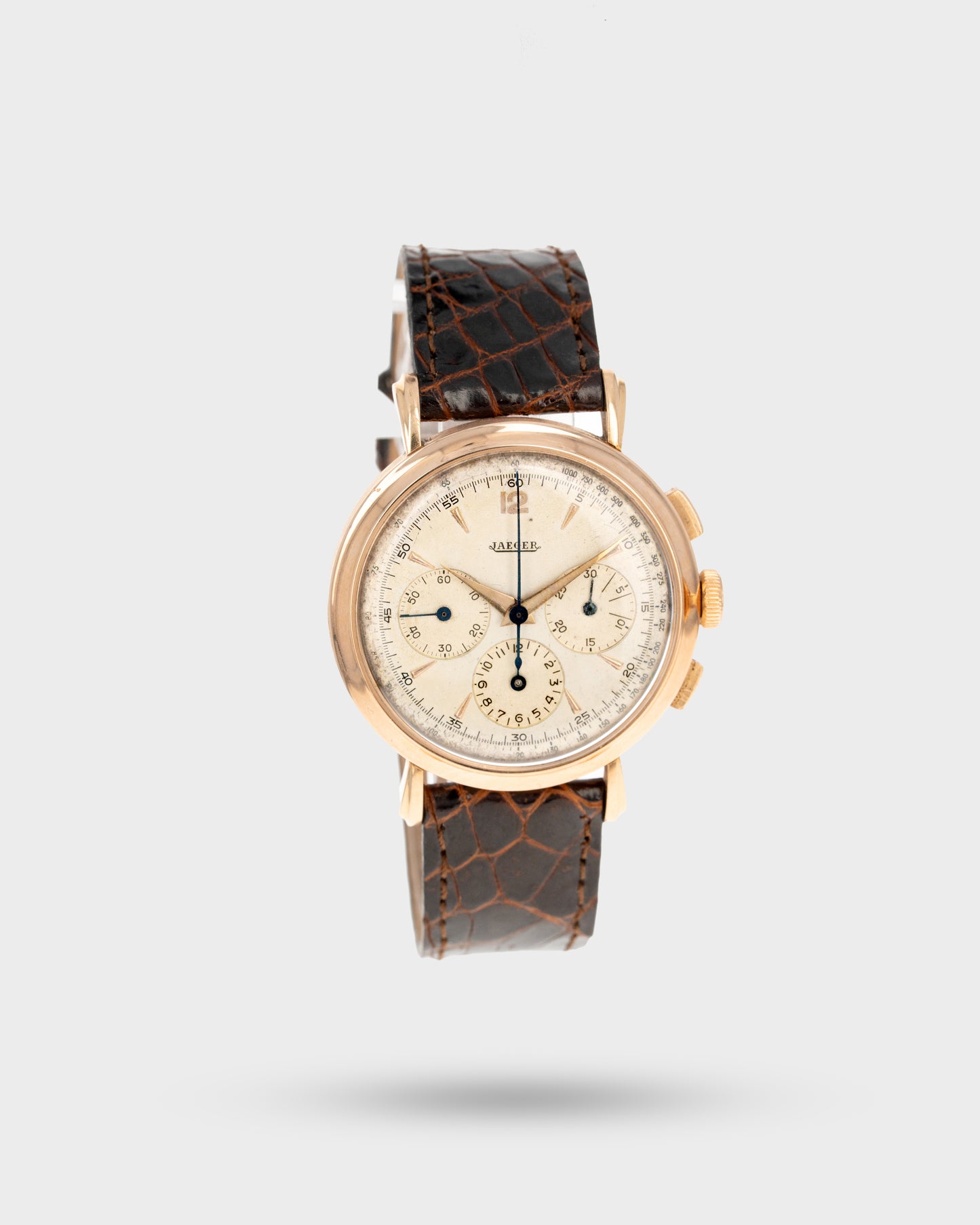 1950's Vintage Rose Gold Jaeger-LeCoultre 3-Register Chronograph Jumbo - 36.5mm Oversized Case with Fancy Lugs and French-Hallmarks