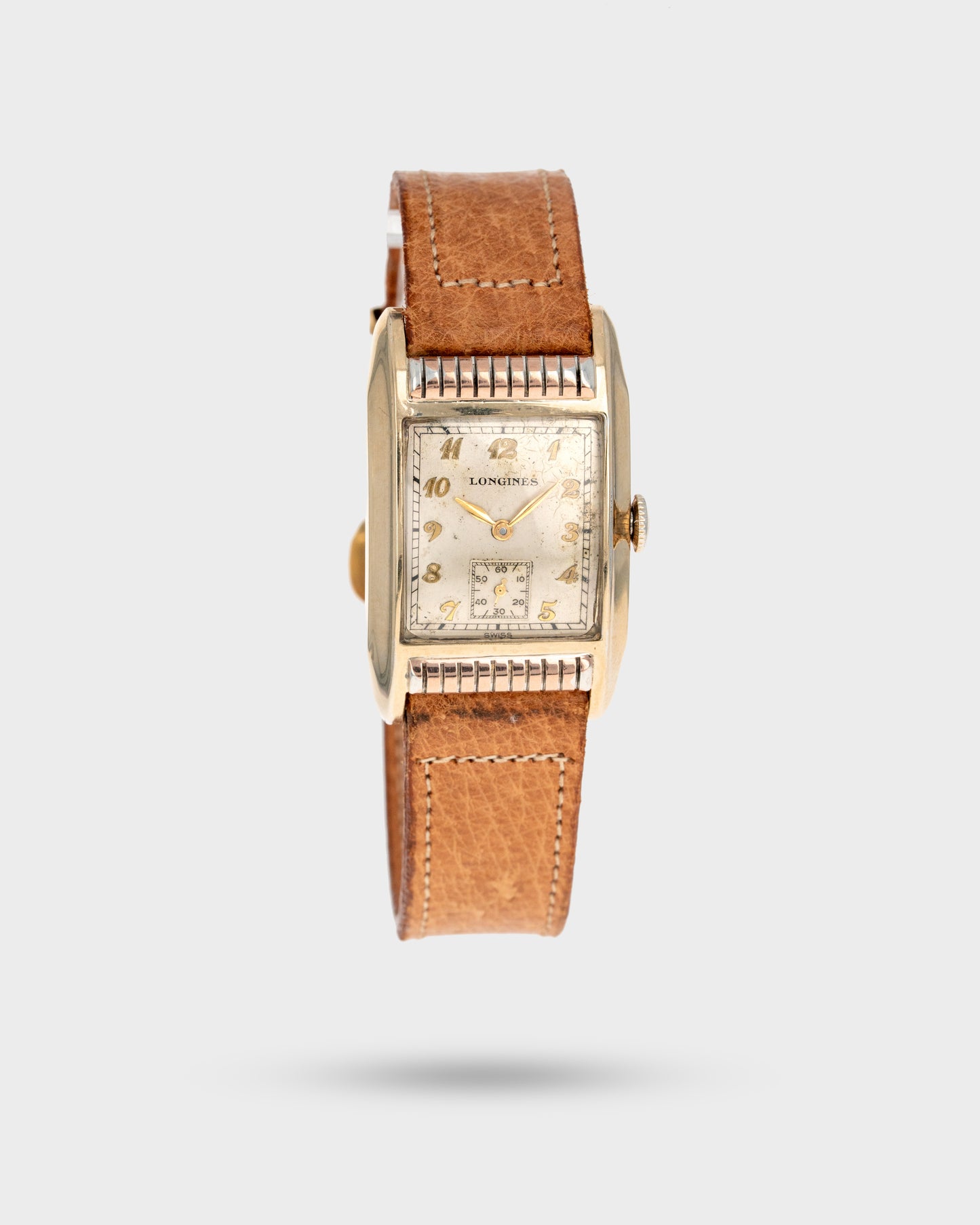 1942 Vintage	Yellow Gold-Filled	Longines "Curvex" Tank - Silver Dial with Breguet Numerals