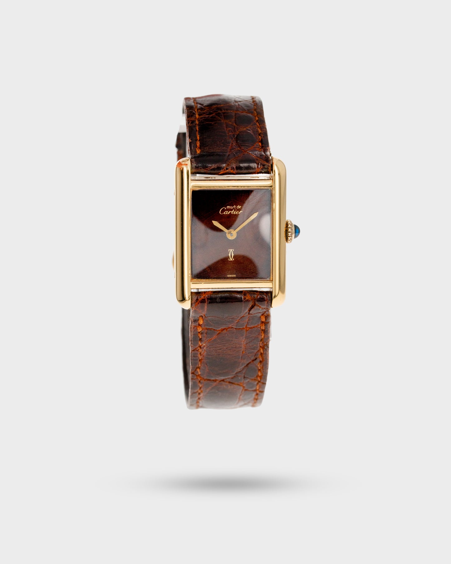 1970's Vintage Cartier Tank Must de Vermeil Small Model - Brown 'Wooden' or 'Tortoise' Dial