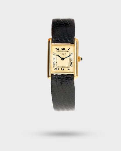 1970's Vintage Cartier Tank Must de Vermeil Quartz Small Model Ref. 3 6601 - Roman Numeral 'Lemon Dial'