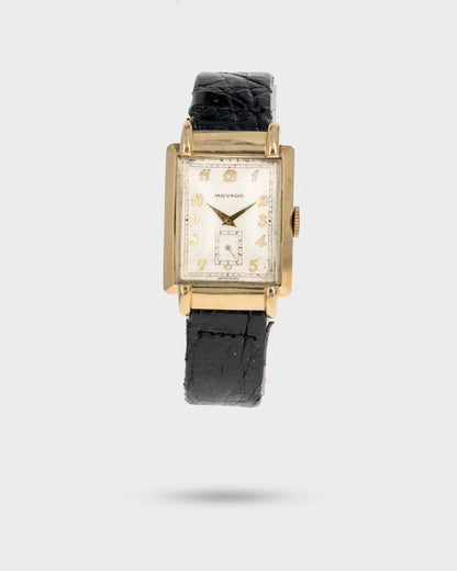 1940's Vintage 14K Yellow Gold Movado Rectangle - Silver Breguet Numeral Dial