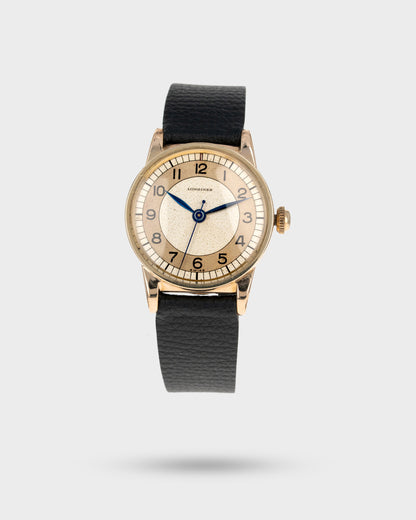 1941 Vintage Yellow Gold Longines WWII-Era Watch - Two-Tone Sector Dial with Hacking Function