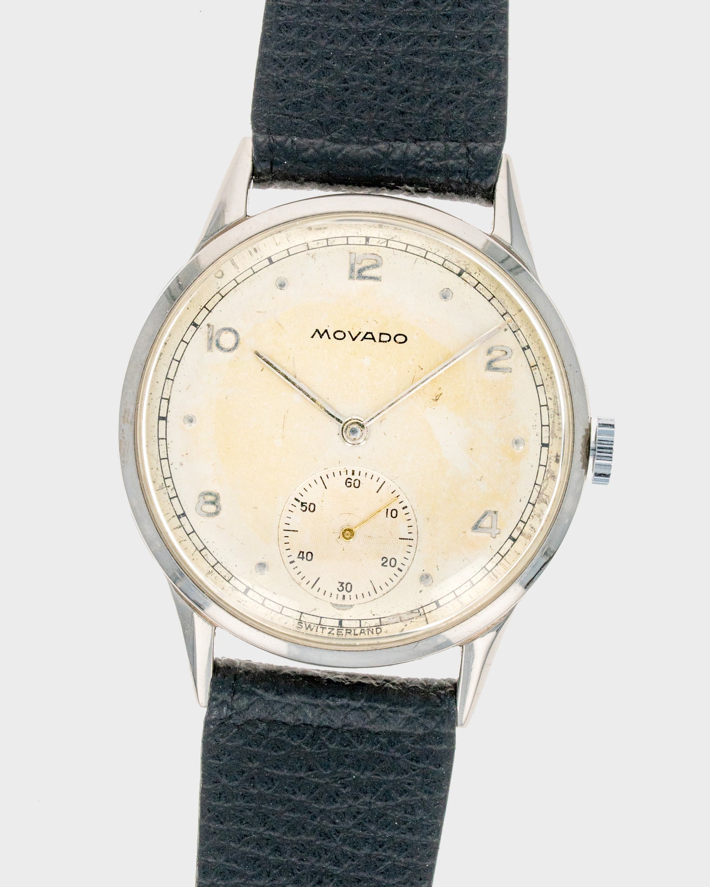 1950's Vintage Steel Movado Large "Calatrava" Ref. 58103 - Silver Patinated Dial