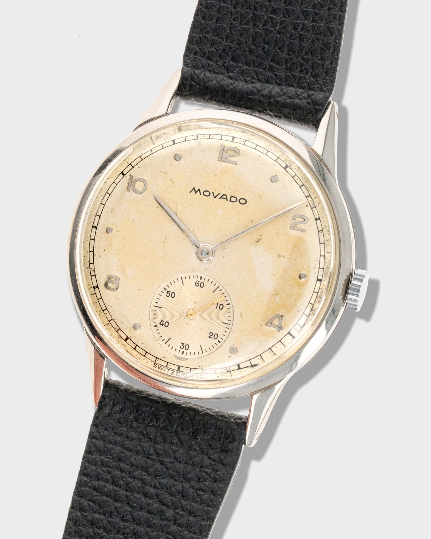 1950's Vintage Steel Movado Large "Calatrava" Ref. 58103 - Silver Patinated Dial