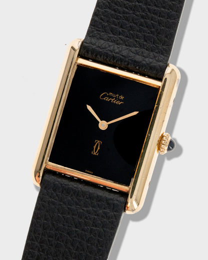 1970's Vintage Vermeil Cartier Tank Must de Large Model - Black Dial