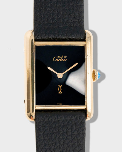 1970's Vintage Vermeil Cartier Tank Must de Large Model - Black Dial