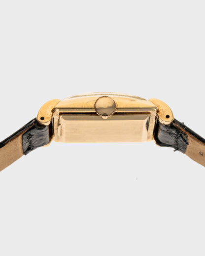 1940's Vintage 14K Yellow Gold Movado Rectangle - Silver Breguet Numeral Dial