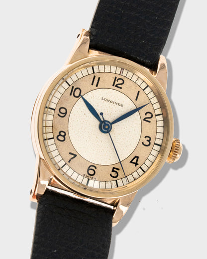 1941 Vintage Yellow Gold Longines WWII-Era Watch - Two-Tone Sector Dial with Hacking Function