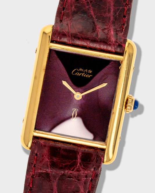 1970's Vintage Cartier Tank Must de Vermeil Large Model - 'Bordeaux' Red Spider Dial