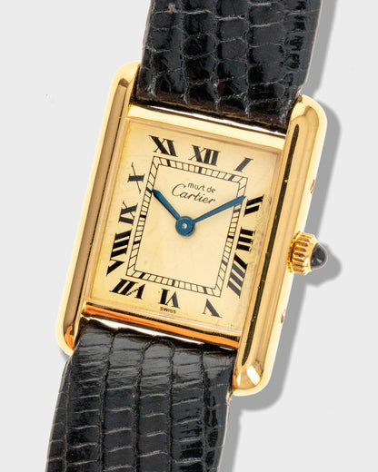 1970's Vintage Cartier Tank Must de Vermeil Quartz Small Model Ref. 3 6601 - Roman Numeral 'Lemon Dial'
