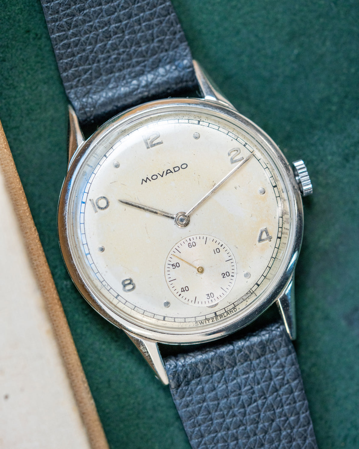 1950's Vintage Steel Movado Large "Calatrava" Ref. 58103 - Silver Patinated Dial