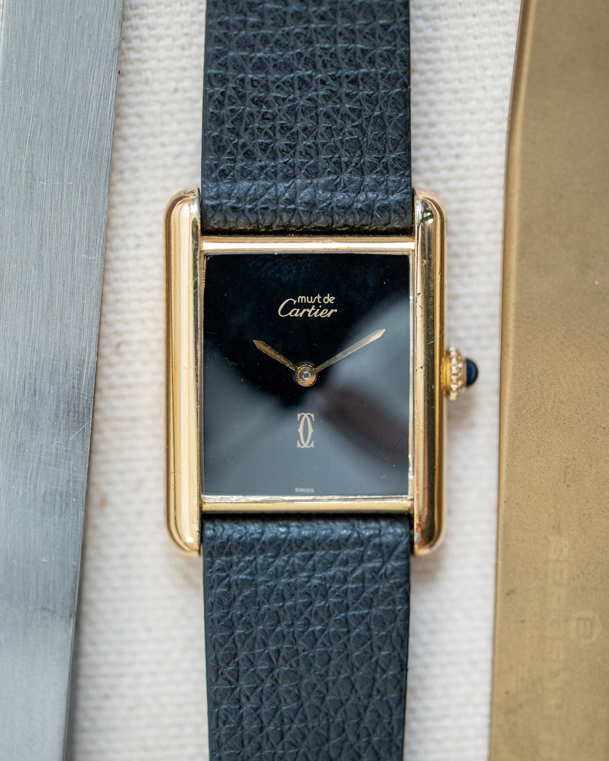 1970's Vintage Vermeil Cartier Tank Must de Large Model - Black Dial