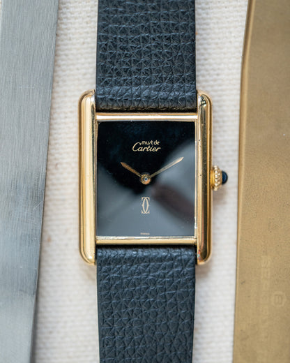 1970's Vintage Vermeil Cartier Tank Must de Large Model - Black Dial