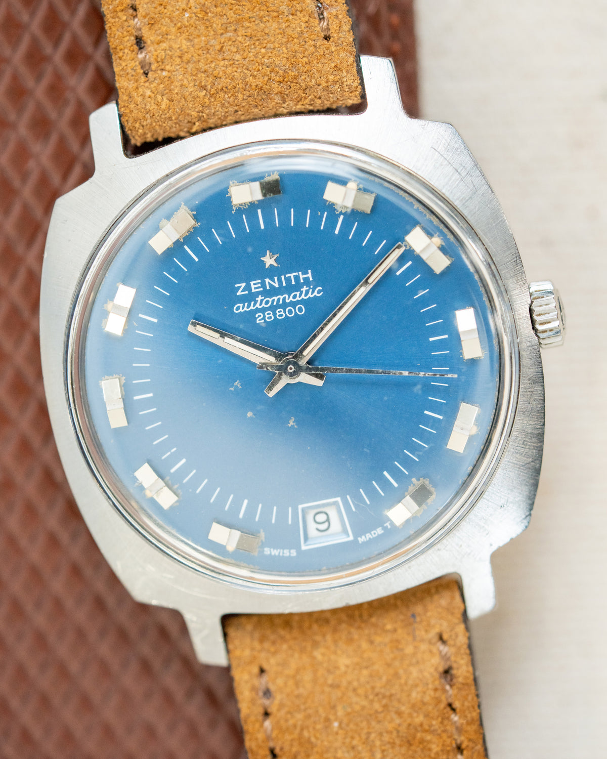 1970's Zenith	Automatic Cushion Ref. 28800 - Blue Tritium Burned Dial