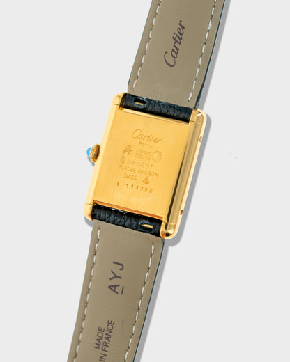 1970's Vintage Vermeil Cartier Must de Tank Vermeil Large Model - Yellow 'Lemon' Dial with Box and Cartier Strap